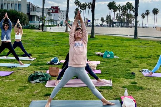 Vinyasa Yoga Class on the Beach in Santa Monica in French